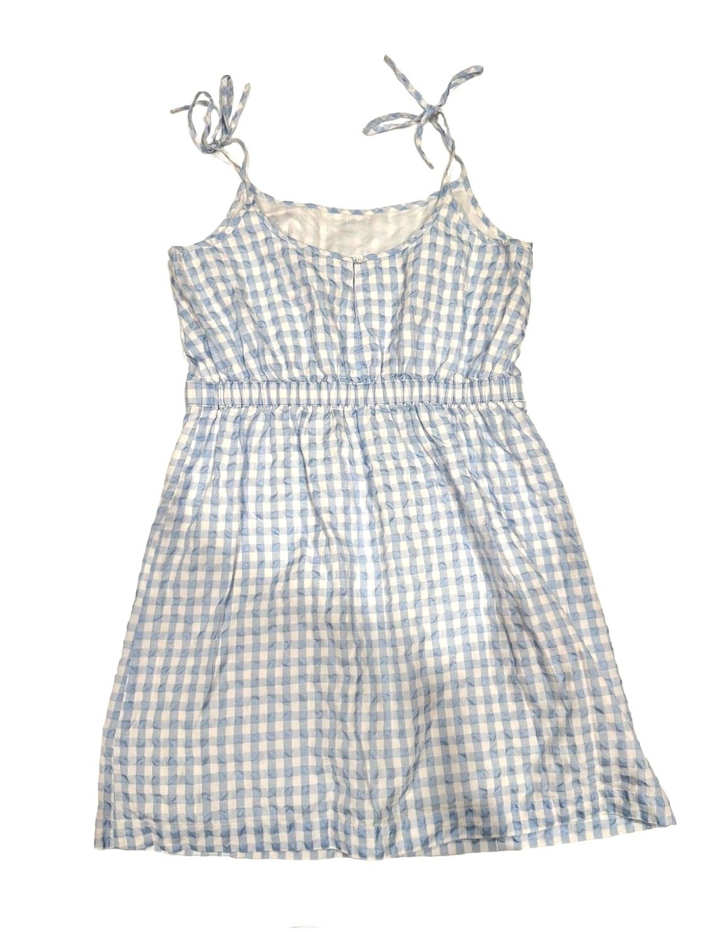 Madewell Blue White Gingham Tie Strap Mini Dress Size 8 Picnic Seersucker - Picture 4 of 9
